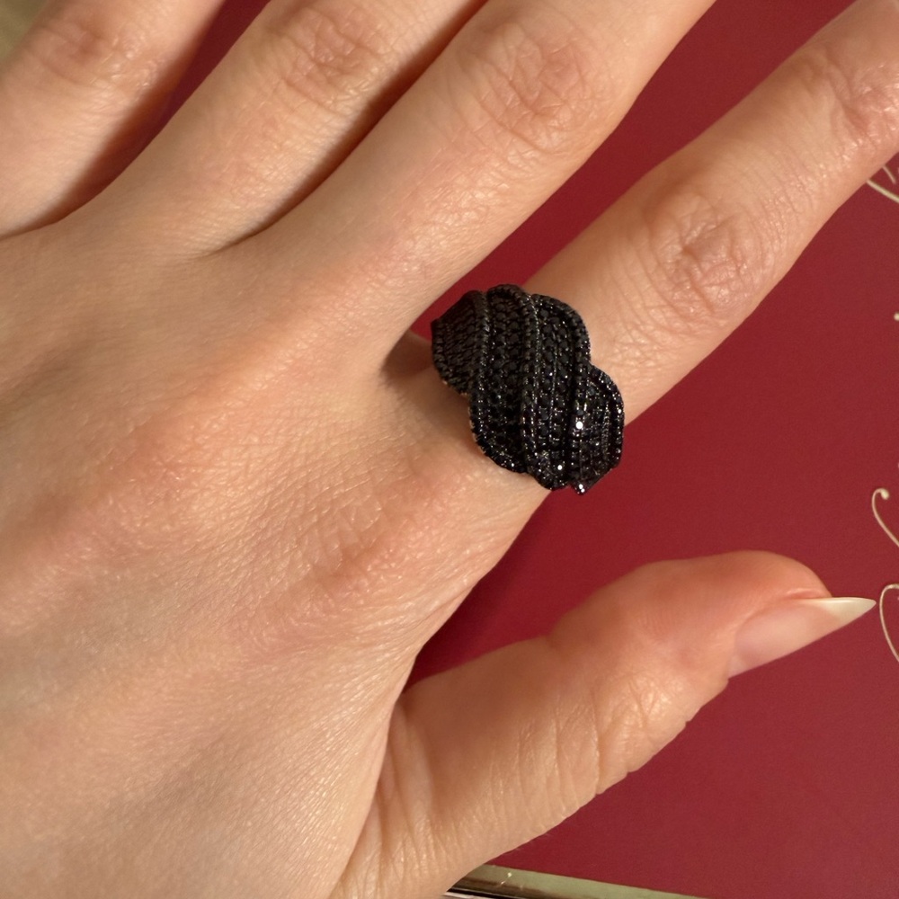 Sterling Silver Black Pave Statement Ring - image 2